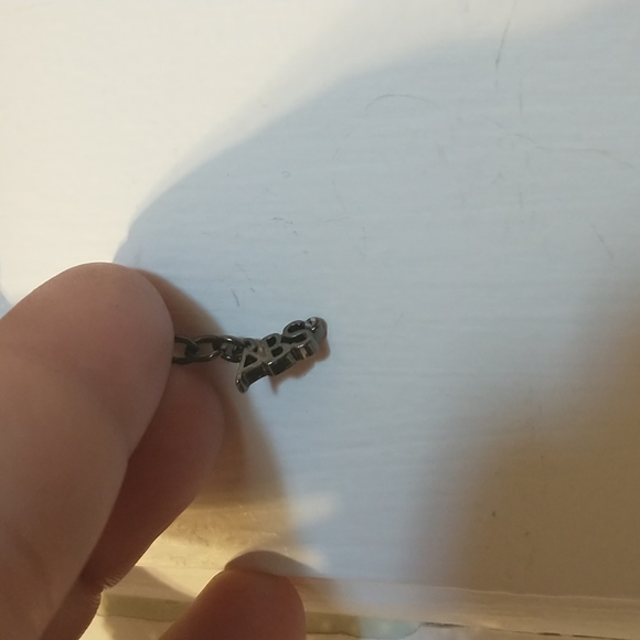 ABS black metallic statement necklace used w/ damages 13 to 15 inch drop length - Picture 4 of 4